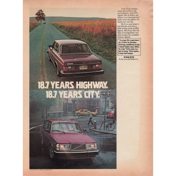 Vintage Volvo Advertisement Print Ad Car Road City 18.7 Years 1981 - Picture 1 of 1
